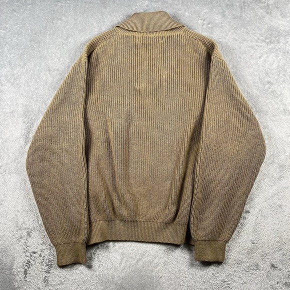 Orvis Sweater Mens Size L Tan Military Commando Shawl Collar Button Elbow Patch - Picture 9 of 13